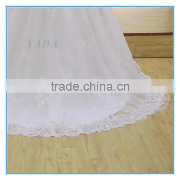 High Quality V-neck Ball Gown Beaded Bride White Wedding Dresses China photo-6