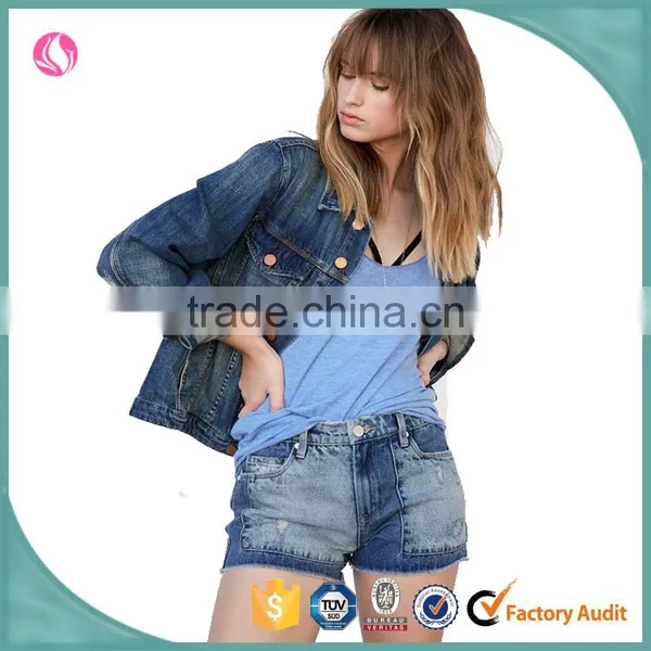Fancy Washed Jackets With Distressed Womens Denim Shorts Sexy Style photo-2