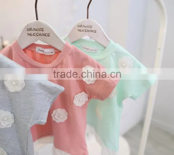Girls Flowers Short - Sleeved All-match Kids Tshirts Cotton Children O-collar T - Shirt photo-3