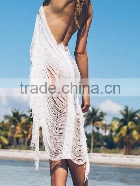 EY1921B Women's White Crocheted Long Cardigan Hollow Out Long Blouse Thin Coat for Beach Casual Wear photo-2