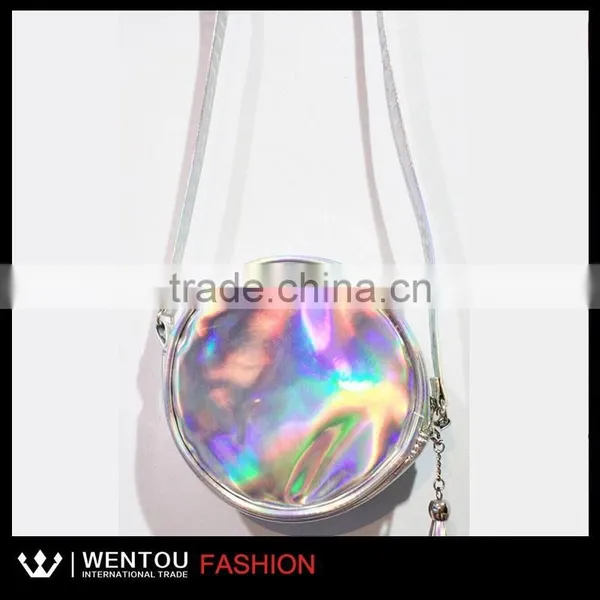 Woman Silver Holographic Round Shoulder Bag photo-2