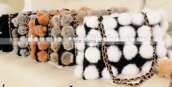 100% Real Rabbit Woman Bucket Handbag Rabbit Fur Ball Ladies Shoulder Bag photo-6