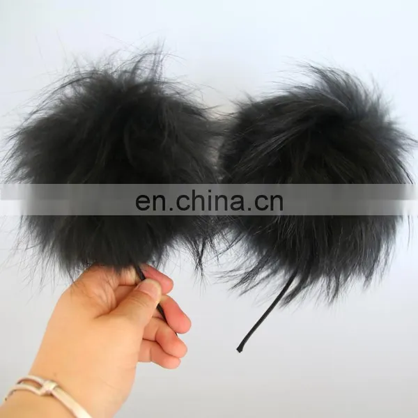 Double Pompom Hairband Lovely Fur Fashion Real Raccoon Fur Pompom Accessory photo-5