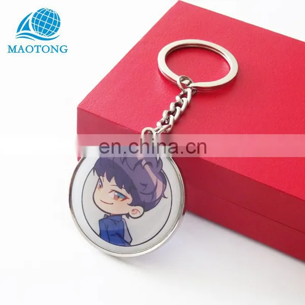 High Quality Zinc Alloy Metal Cartoon Round Shape Epoxy Logo Printing Keychain Custom Made Metal Keychains for Promotion photo-2
