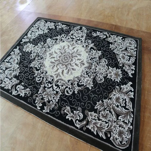 Black And White Rug Floral Motif Hand Tufted Carpet Rug Living Room photo-4