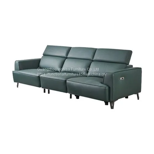 New Italian Style First Layer Cowhide Straight Row Functional Sofa Modern Minimalist Manual Headrest Metal High Leg Leather Sofa photo-3