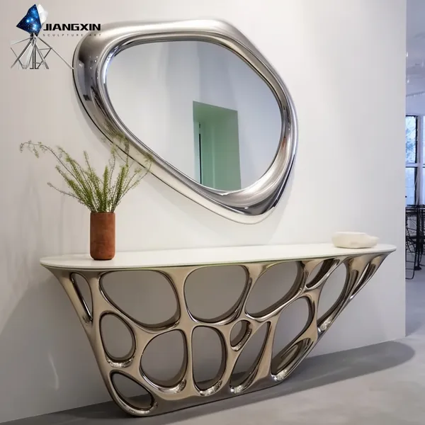 Premium Stainless Steel Furniture Set -- Contemporary Mirrors and Side Tables for Hotels, Exhibition Halls and High-end Residences