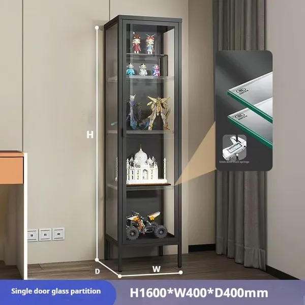 Wholesale 4 Tier Glass Display Cabinet With Adjustable Shelves — Narrow Tall Display Unit for Collectible Shops photo-2