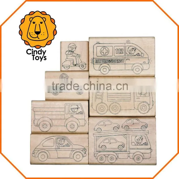 Wooden Rubber Stamps Motor Vehicles 7 Pcs for Kids photo-2
