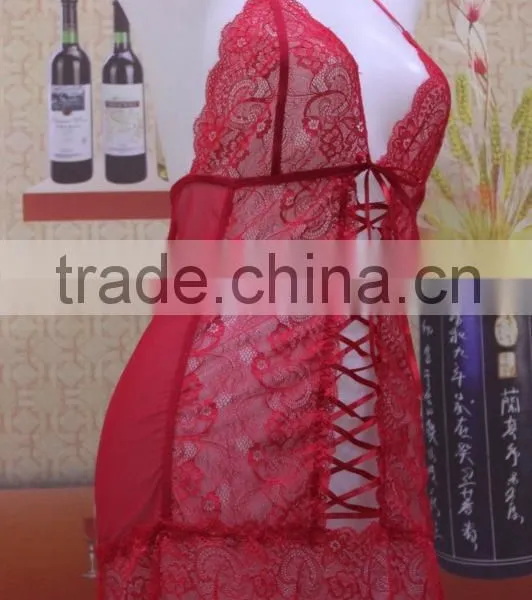 Red Sexy Lace Mature Lingerie, Transparent Sexy Women Lingerie Nighty Most Popular photo-2