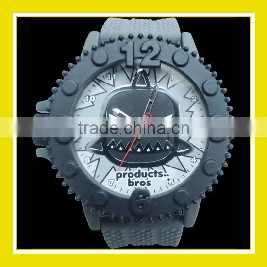 2016 Popular Products Bros Mr Shark Men Waterproof PVC Band Rubber Wrist Grey Watch