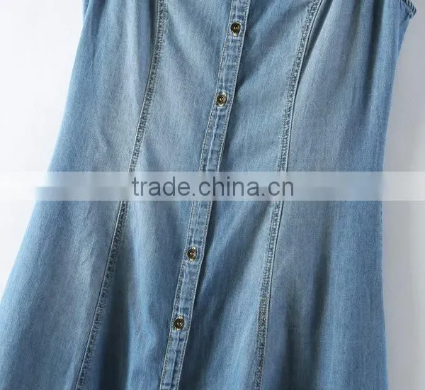 2014 Beautiful Ladies Casual Dresses Pictures Name Brand Womens Sleeveless Denim Sexy Dress Low Price photo-4