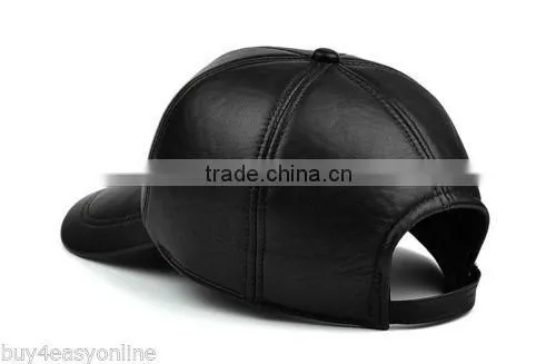 Leather Baseball Caps - Fashion Black Leather Snapback Cap With 3D Emb photo-2