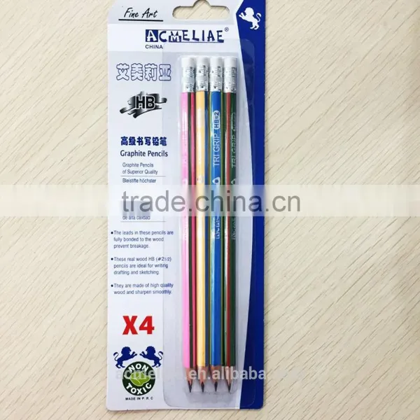 Standard Size Soft Wood Triangular Shape Color Corner Blister Card HB Pencil Sharpened With Eraser
