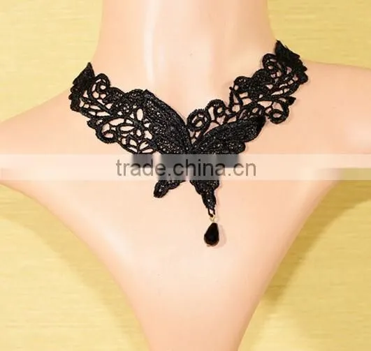 Gothic Steampunk Black Lace Collar Necklace Beads Tassel Choker Necklace Jewelry photo-2