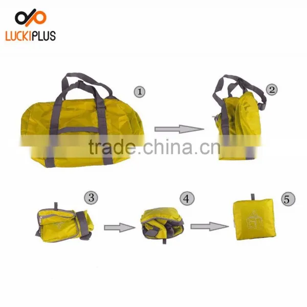 Luckiplus Foldable Travel Duffel Bag Luggage Sports Gym Water Resistant Nylon Yellow photo-4