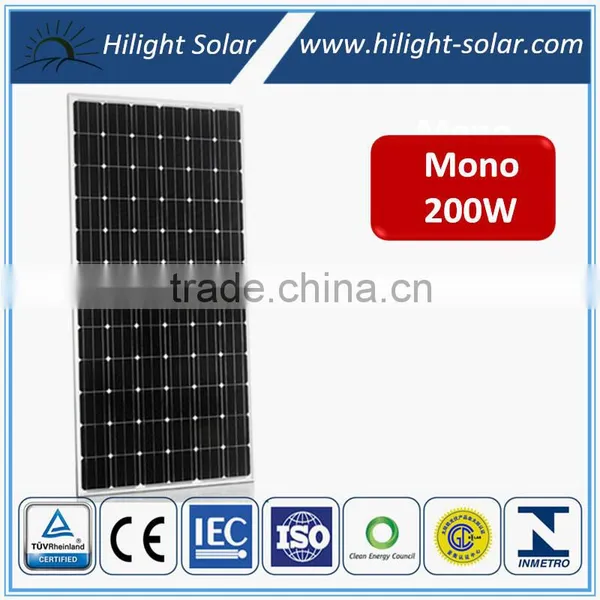 TUV IEC CE CEC ISO High Efficiency 24V 200Wp Mono pv Solar Panel