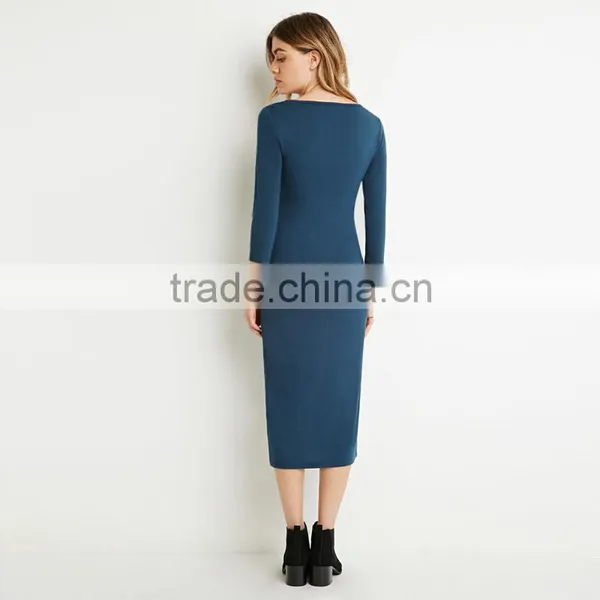 Plain Long Sleeve Soft One-piece Dress Elegant Long Evening Dress photo-2