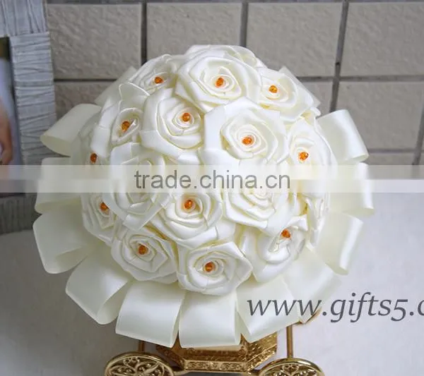 Elegant Handmade Flowers With Roses Wedding Bouquet Beads Rhinestone photo-2