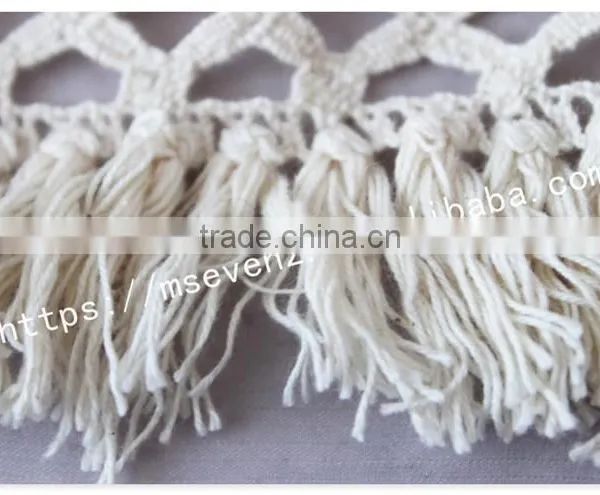 High Quality 8cm Width Off-white Crochet Cotton Fringe Trim for Garment photo-5