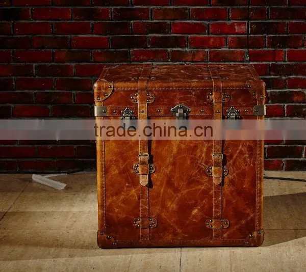 Vintage Brazil Imported Top Grain Genuine Leather Retro Trunk for Torage Function photo-4