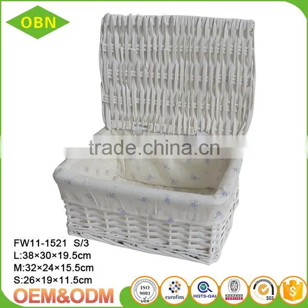 Customized Willow Weaving Fabric Liner Woven Baby Clothing Storage Big Basket With Lid photo-4