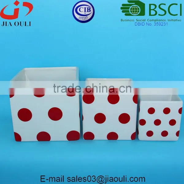 Glazed White With Red Polka Dots Ceramic Pot Plant White Square Cube, Pot Plant White photo-6