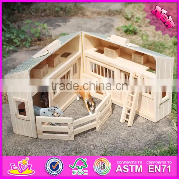 2016 New Design Children Miniature Toys Wooden Toy Horse Stable W06A166 photo-5