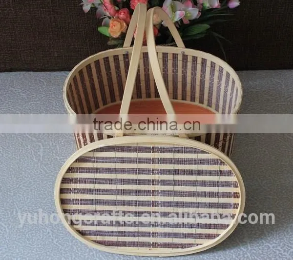 Storage Bamboo Basket With Handle For Picnic photo-5