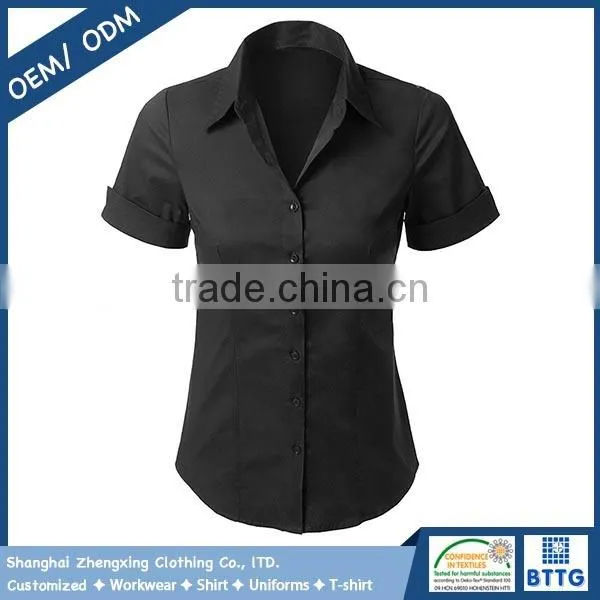 Womens Tailored Short Sleeve Button Down Shirt photo-5