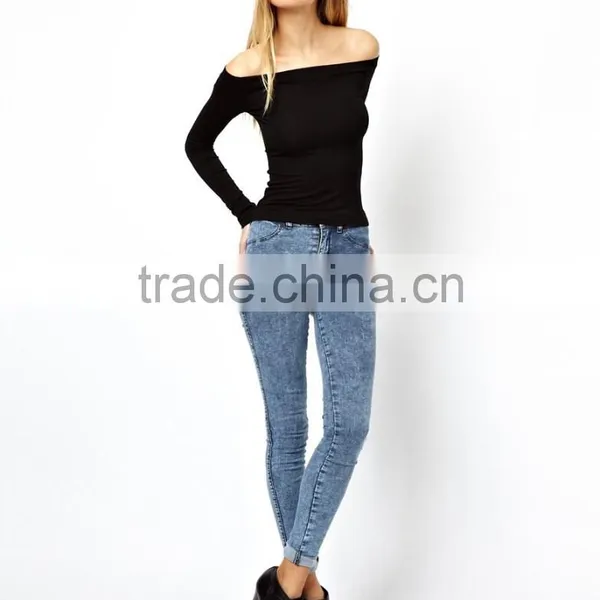 China Factory OEM ODM 2015 New Fashion Customized Off Shoulder Top With Long Sleeves photo-2
