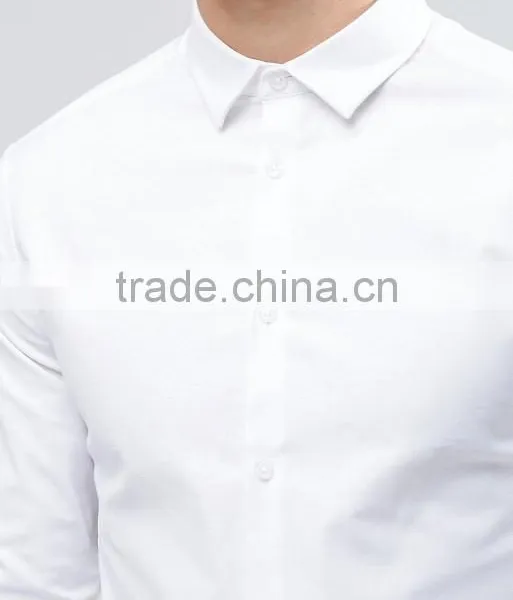 Custom Long Sleeve Spread Collar Mens Breathable 98% Cotton 2% Elastane Casual Business Slim Fit White Solid Shirts photo-3