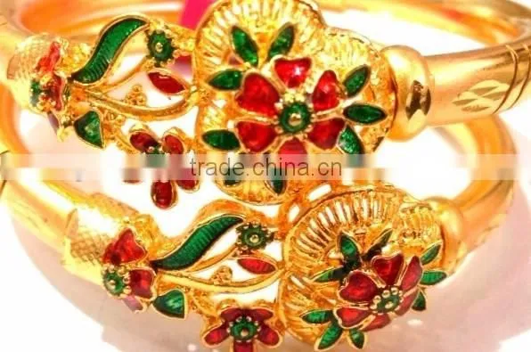 Indian Flower and Petal Gold Plated Kada Bangle photo-2