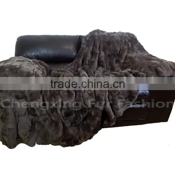CX-D-65D Fashion Fur Throw Home Decor Genuine Rex Rabbit Fur Blanket photo-2