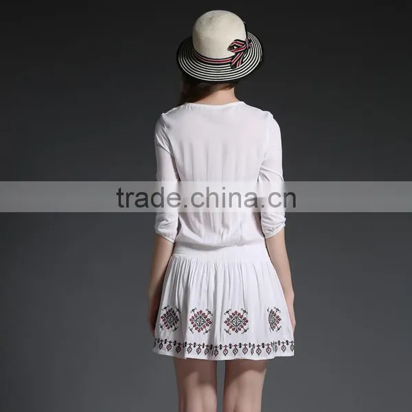 Maxnegio Bohemian Style White Embroidery Mini Dresses for Juniors photo-2