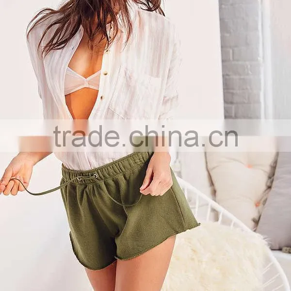 MGOO China Manufactured Terry Knit Gym Raw Cut Shorts Women Sports Wear Drawstring Waistband Shorts photo-4
