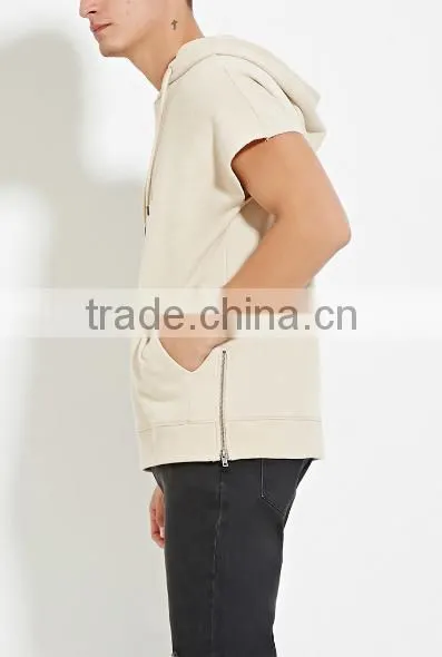 Hotsale Design Cotton Fleece Pocket Zip Plain Solid Color Pullover Short Sleeve Plain Hoodies Wholesale Made in China photo-3