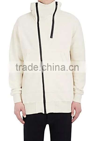 Gusseted Zip Vent High Neck Split Kangaroo Pocket Cotton-blend French Terry Asymmetric Zip-front Hoodie photo-5