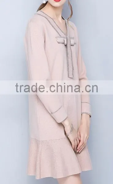 New Season China Factory Mature Ladies v Neck Loose Sweater Dress for Wholesale photo-2
