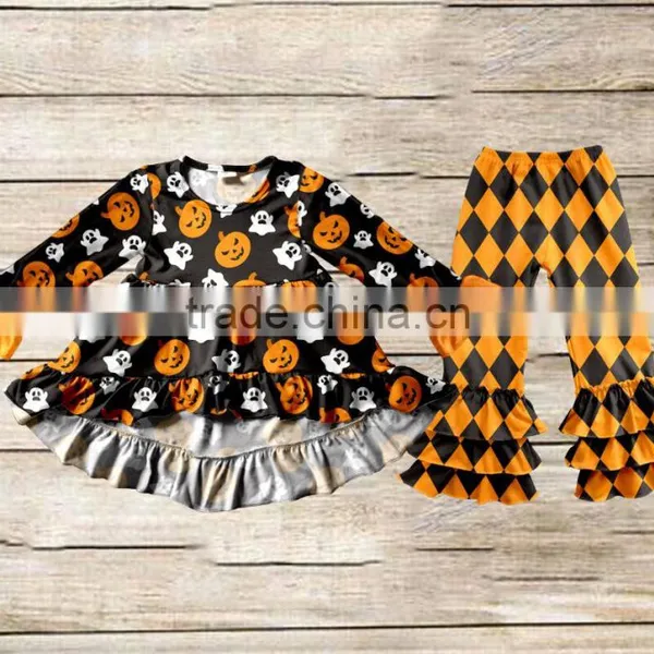 2017 New Style Halloween Holiday Clothes Sets Pumpkin Remake Frock Designs Baby Girl Boutique Clothing Sets photo-3