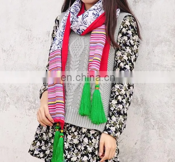 Ethnic Style Chinese Red Strands Tassels Classic New Trending Oblong Scarf Women Fashion Scarves photo-2