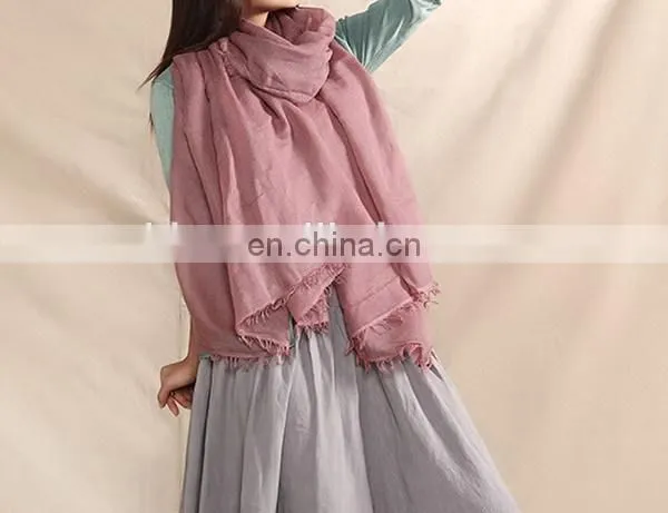Flax Material Solid Color Yarn Women Cape Classic Oblong Women Scarves photo-4