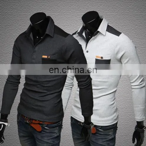 China Supplier 2016 New Men's Stylish Long Sleeve T-shirts Slim Fit Casual Polo T-shirts Tops photo-2