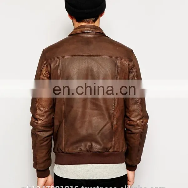 New 2014 Men Leather Jacket / Genuine Leather Jacket / Sheepskin Leather Bomber Jacket Dark Brown photo-2