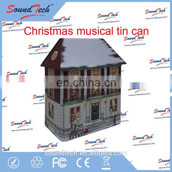 High Quality Square Tin Can With Christmas Music and Light up LED Fiber Optics