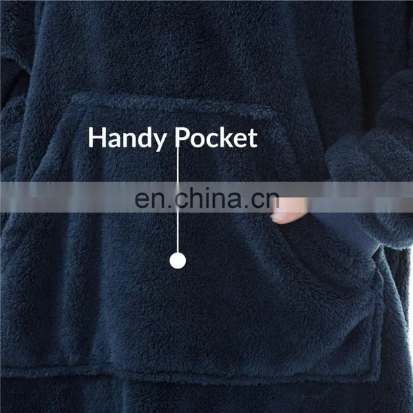 Indoor Bedroom Sleep Navy Soft Material Durable Wearable Hoodie Sherpa Oversized Blanket photo-4