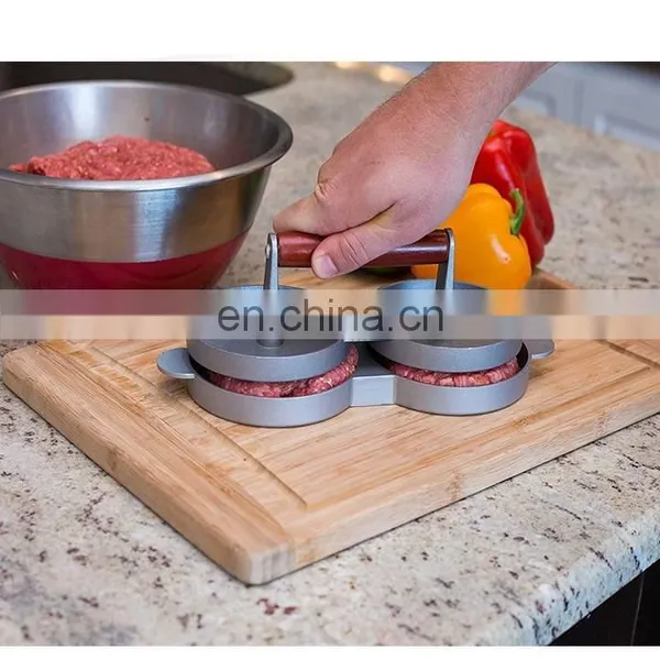 Best Quality Wooden Handle Non-stick Aluminum Burger Press With Handle photo-4