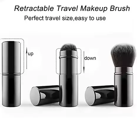 Wholesale Black Pink White Ready for Ship Portable Retractable Blush Powder Kabuki Brush With Cover Custom LOGO photo-2
