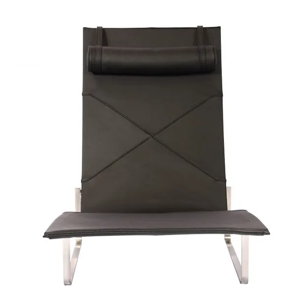 Mid-Century Leather Chaise Lounge Chair, Poul Kjaerholm PK24 Replica Recliner With Stainless Steel Frame for Living Room Hotel photo-2