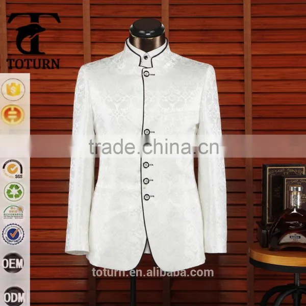 Hot New Products for 2016 Chinese Style Wholesale Oem Factory Formal Embroidery Design Standing Collar Wedding Suits for Men